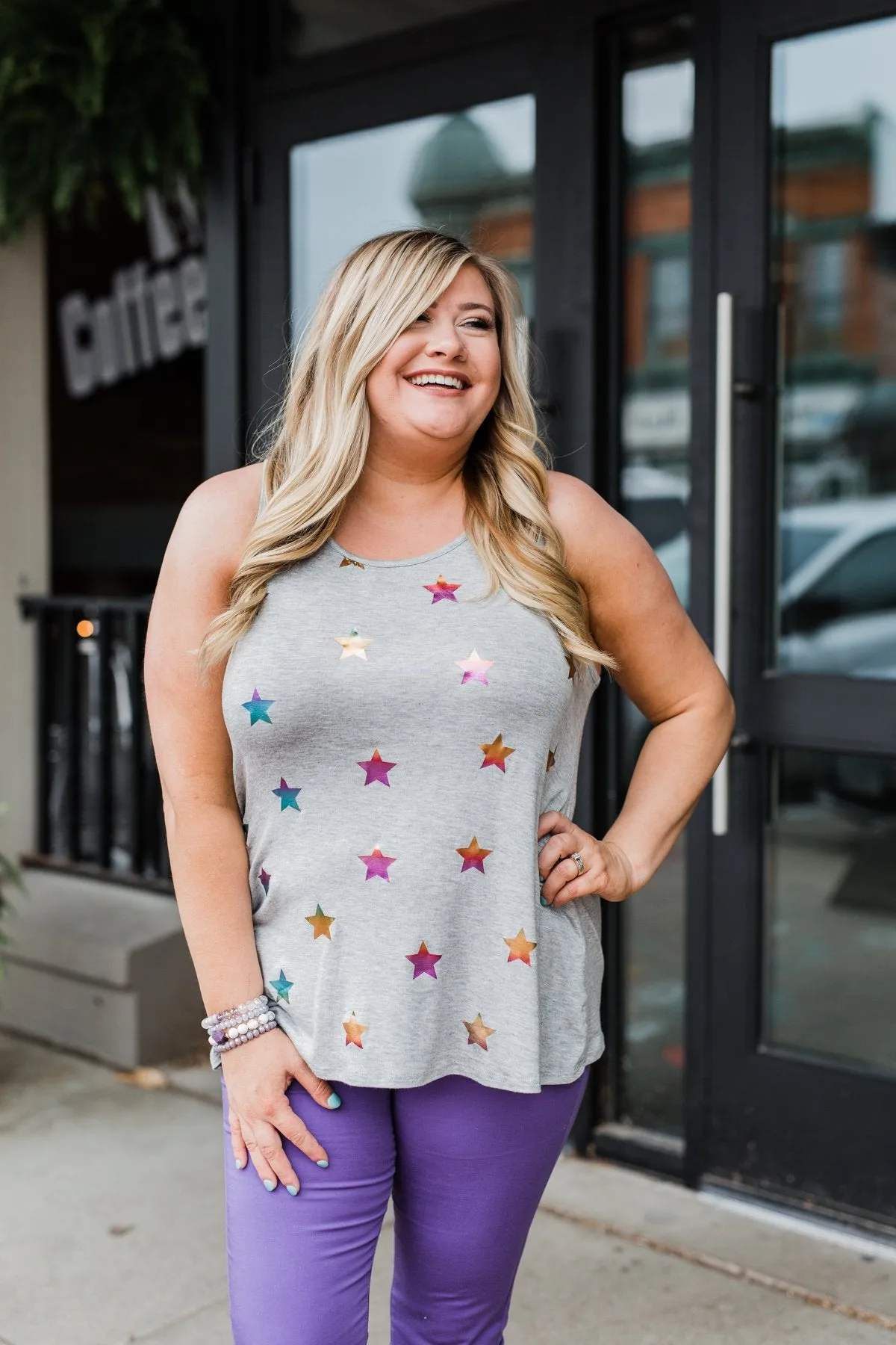 Sparkle For You Star Racerback Tank Top- Grey