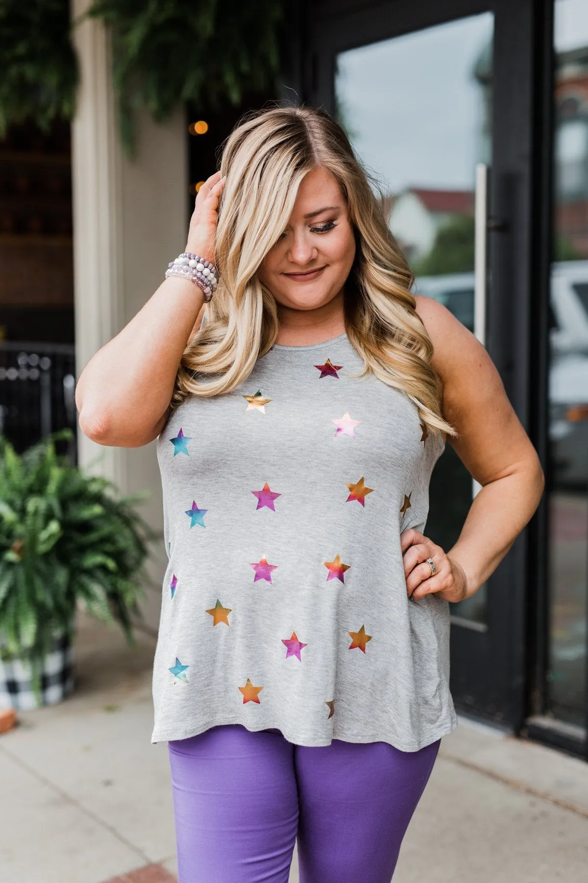 Sparkle For You Star Racerback Tank Top- Grey
