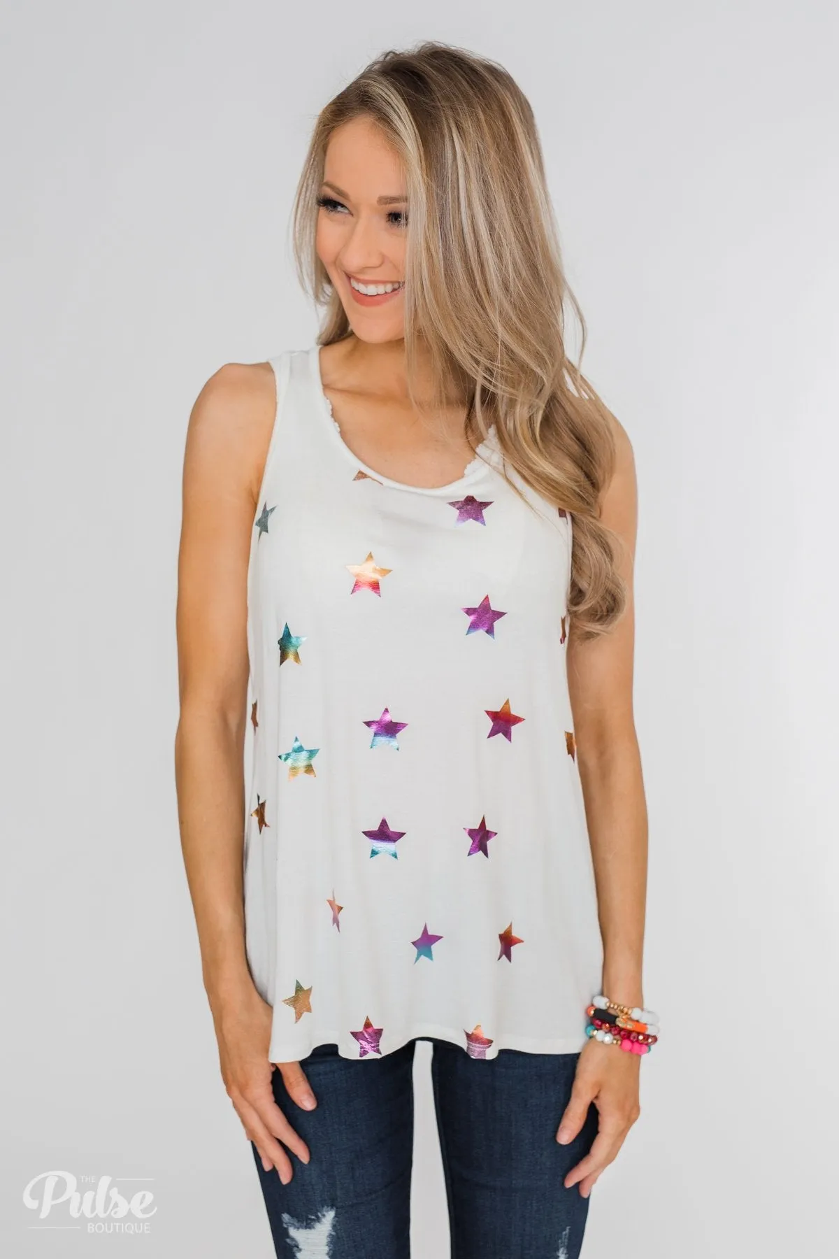 Sparkle For You Star Racerback Tank Top- Ivory