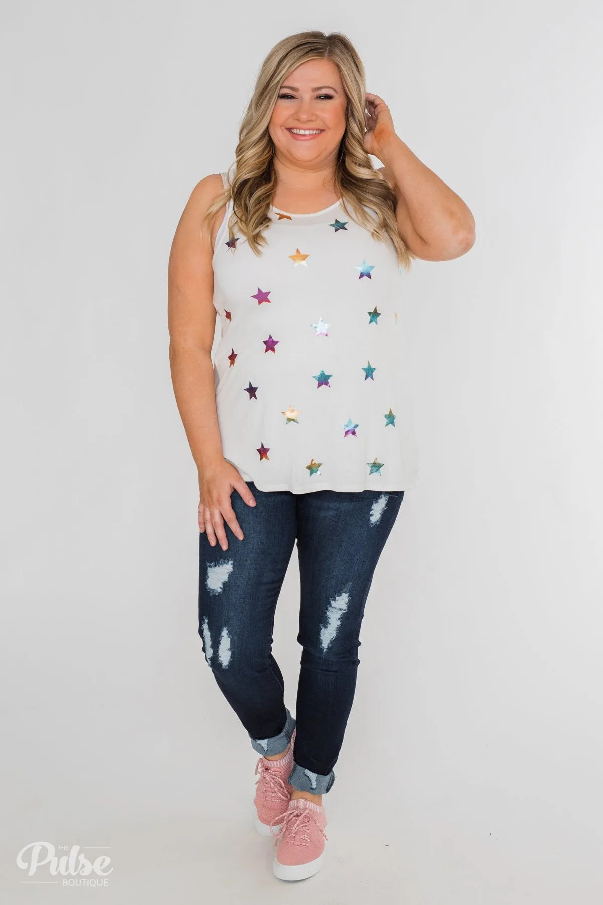 Sparkle For You Star Racerback Tank Top- Ivory