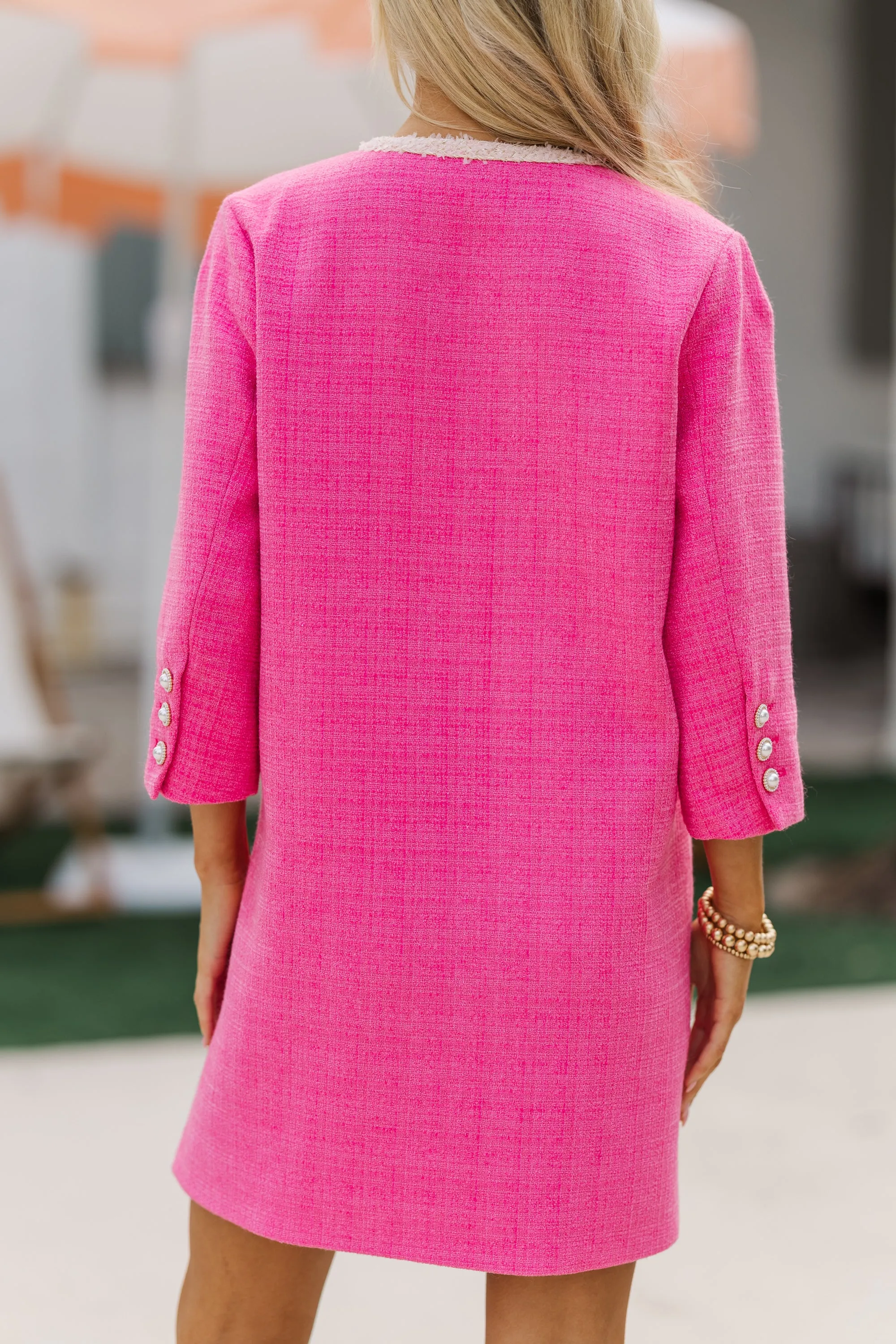 Speak Up Fuchsia Pink Tweed Dress