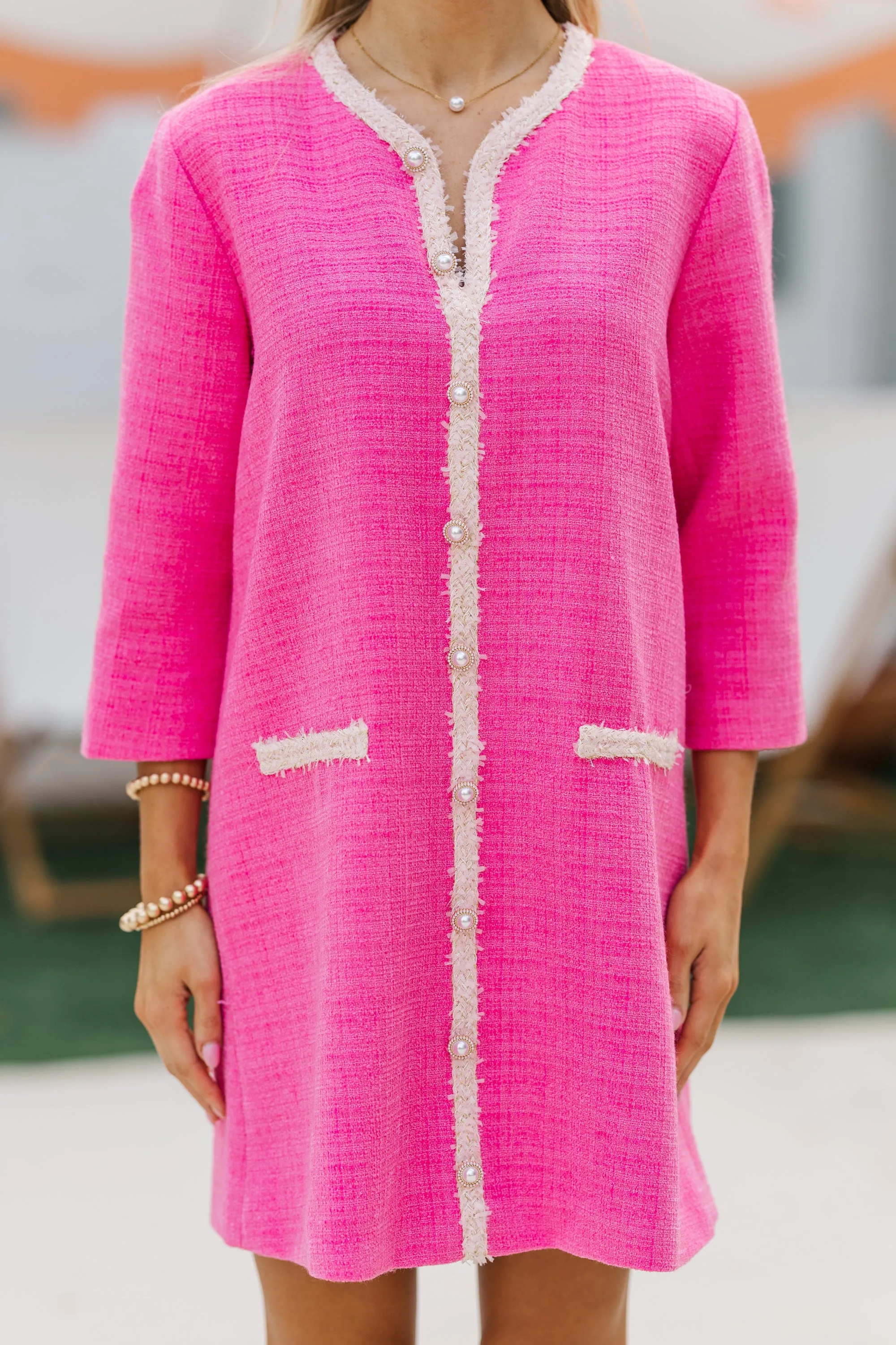 Speak Up Fuchsia Pink Tweed Dress