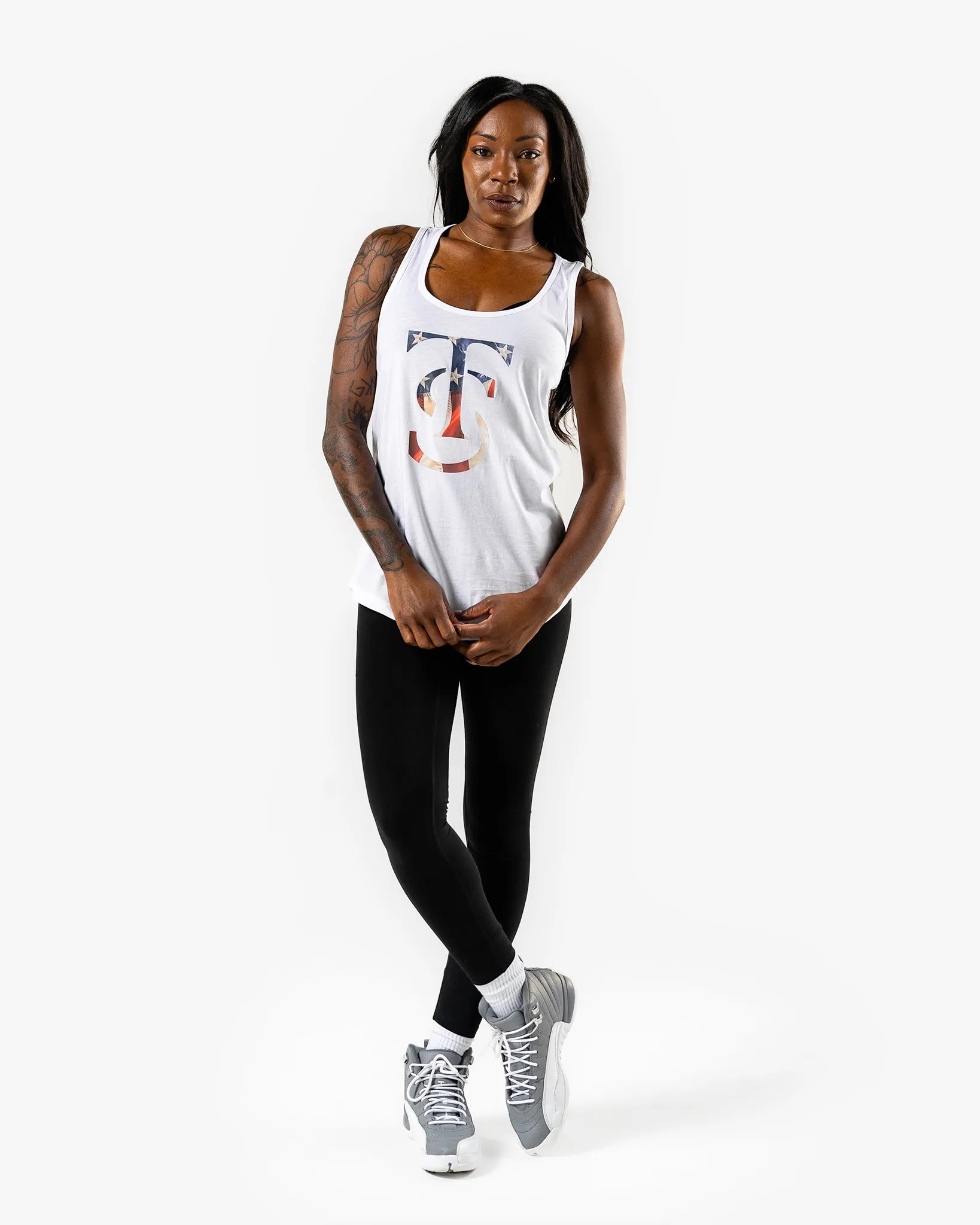 Stars & Stripes Racerback Tank  - White