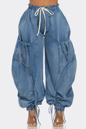 Stop and Stare Denim Cargo Pants