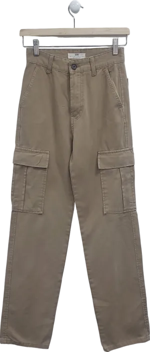 Stradivarius Beige Straight Leg Cargo Trousers In Stone UK 6