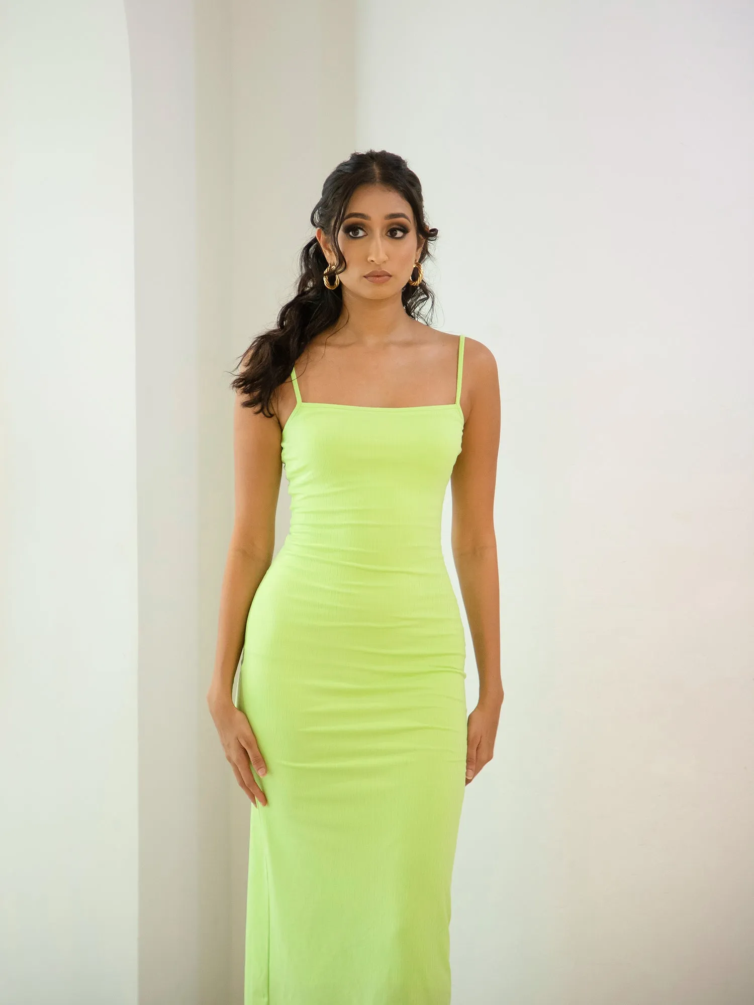 Straight Neck Bodycon Maxi Dress