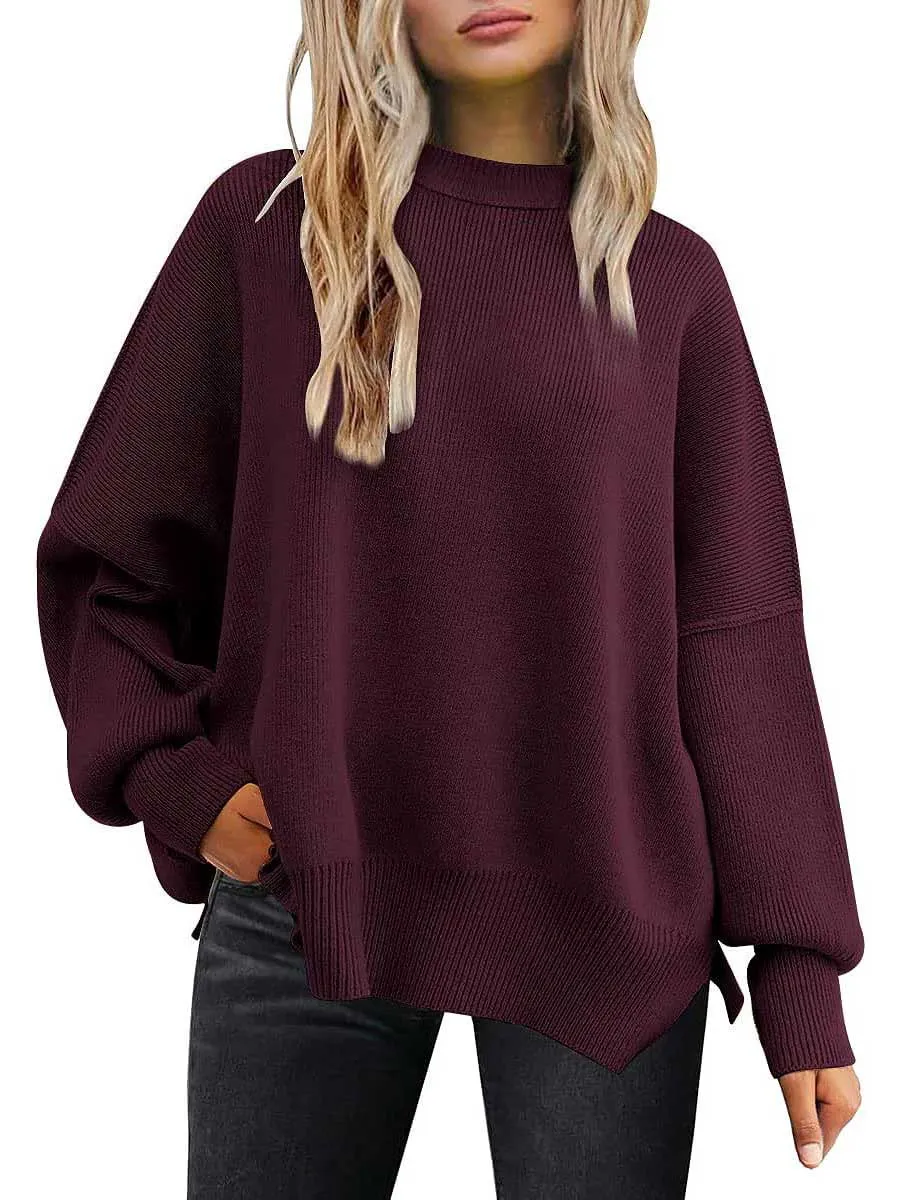 Stunncal Crew Neck Batwing Long Sleeve Sweater