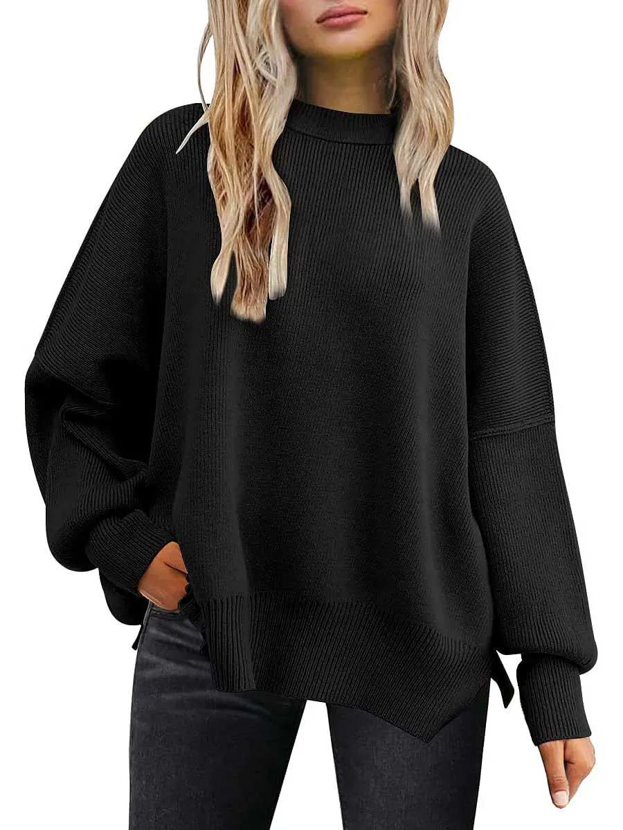 Stunncal Crew Neck Batwing Long Sleeve Sweater