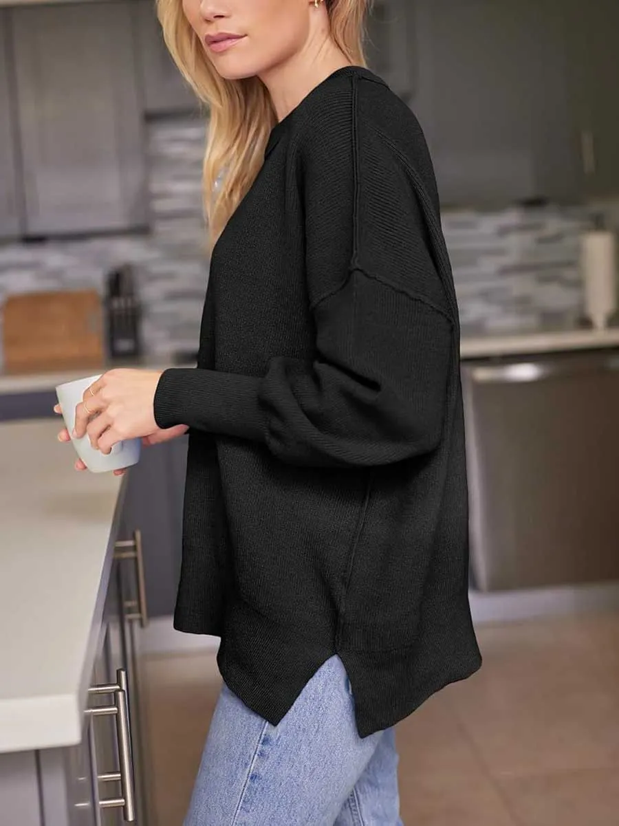 Stunncal Crew Neck Batwing Long Sleeve Sweater