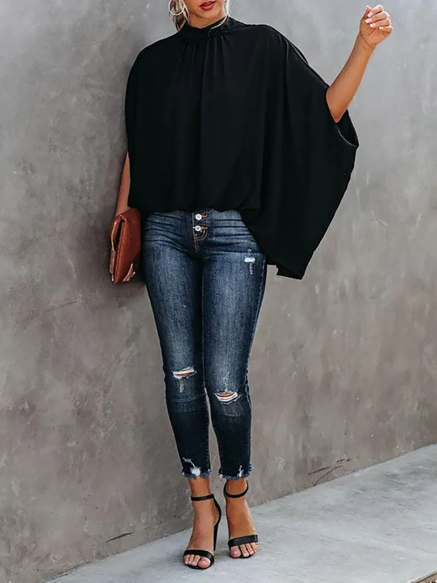 Stunncal Fashion Loose Bat Sleeve Round Neck Shirt (7 colors)