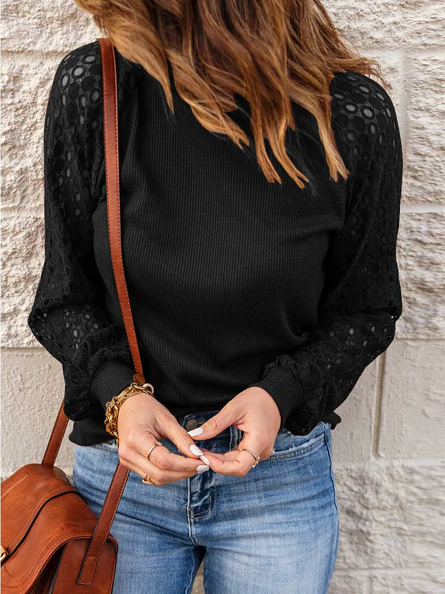 Stunncal Lace Patchwork Long Sleeve Top (5 colors)