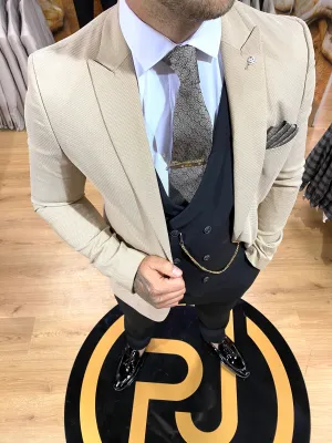 Sullivan - Cream/Black 3 Piece Suit