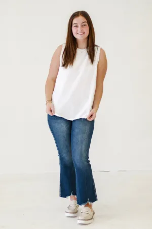 Summer Symphony Ribbed and Cotton Mix Contrast Top in Ivory