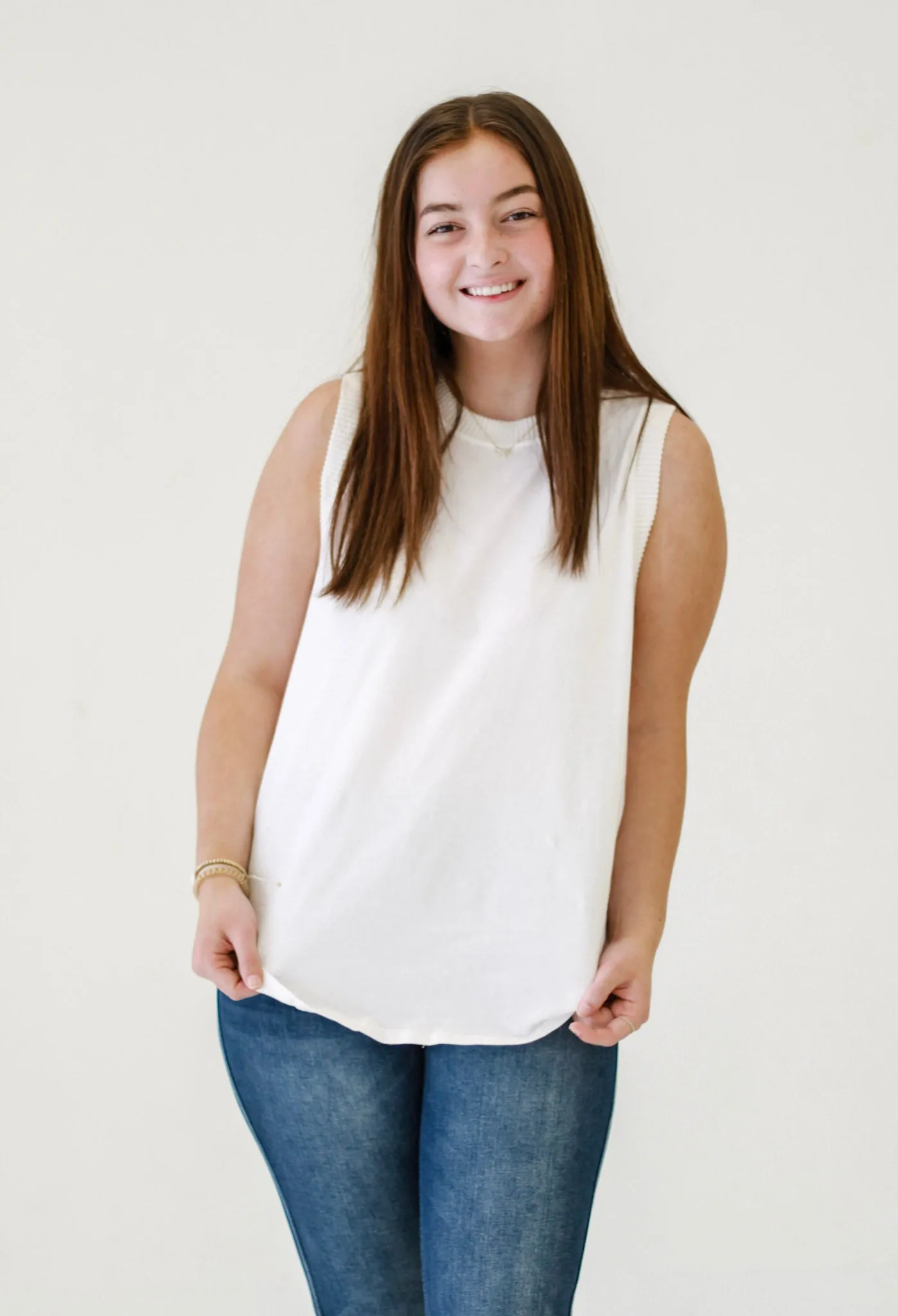 Summer Symphony Ribbed and Cotton Mix Contrast Top in Ivory
