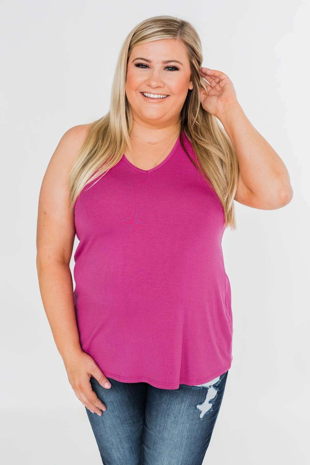 Tell Me Again Crochet Knit Tank Top- Magenta