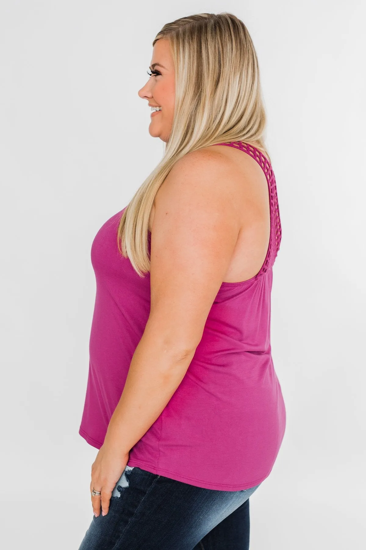 Tell Me Again Crochet Knit Tank Top- Magenta