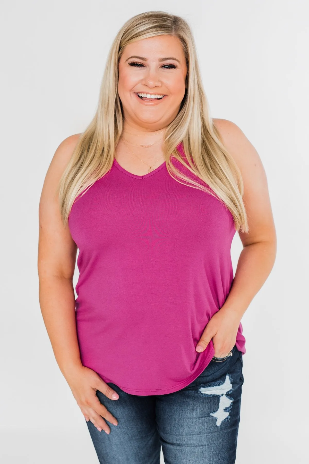 Tell Me Again Crochet Knit Tank Top- Magenta