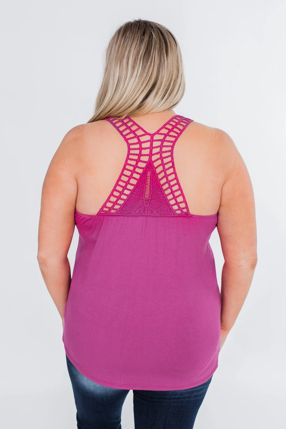 Tell Me Again Crochet Knit Tank Top- Magenta