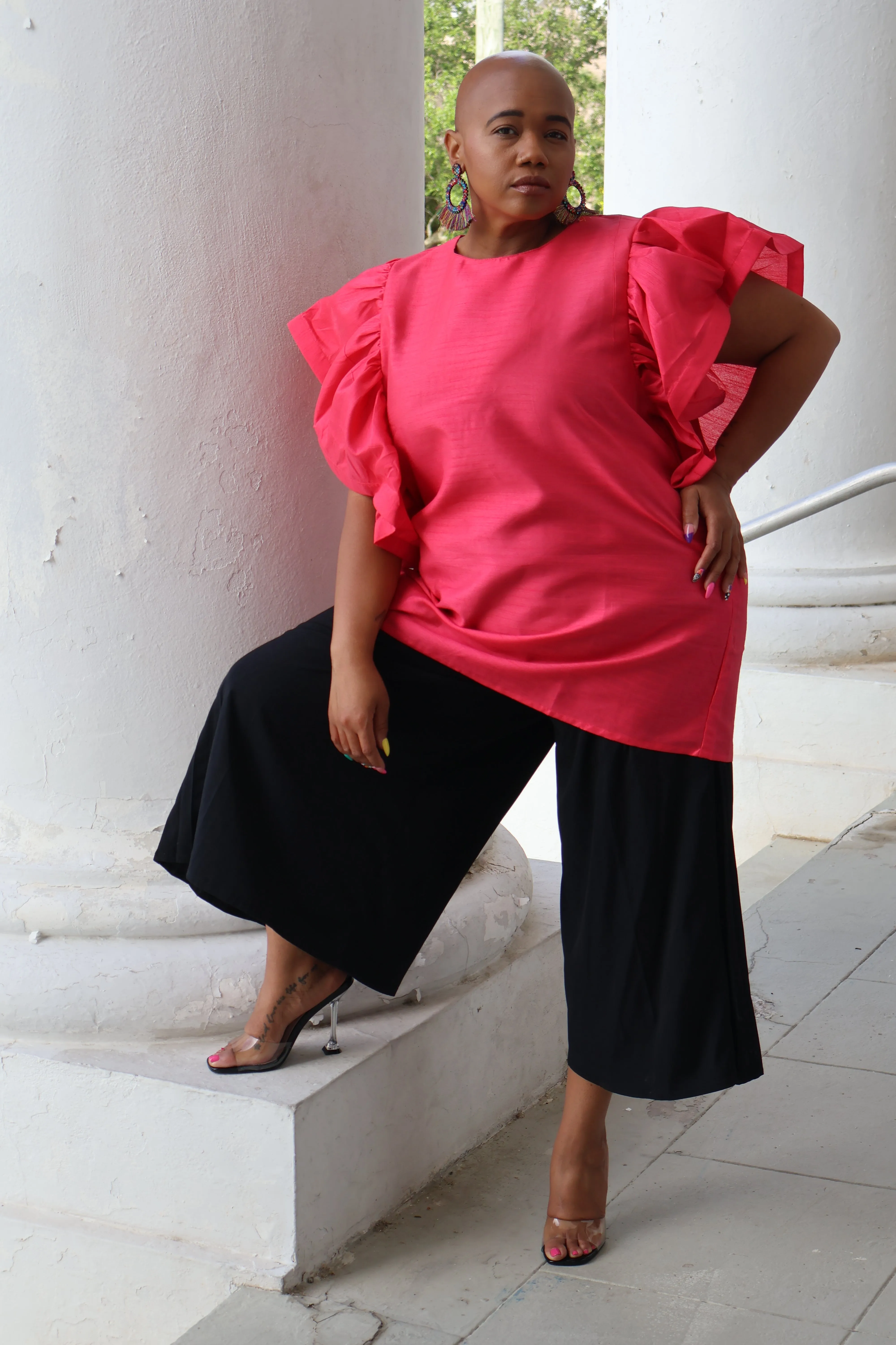 The Dupioni Batwing Sleeve Top I (Pink)