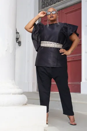 The Dupioni Batwing Sleeve Top II (Black)