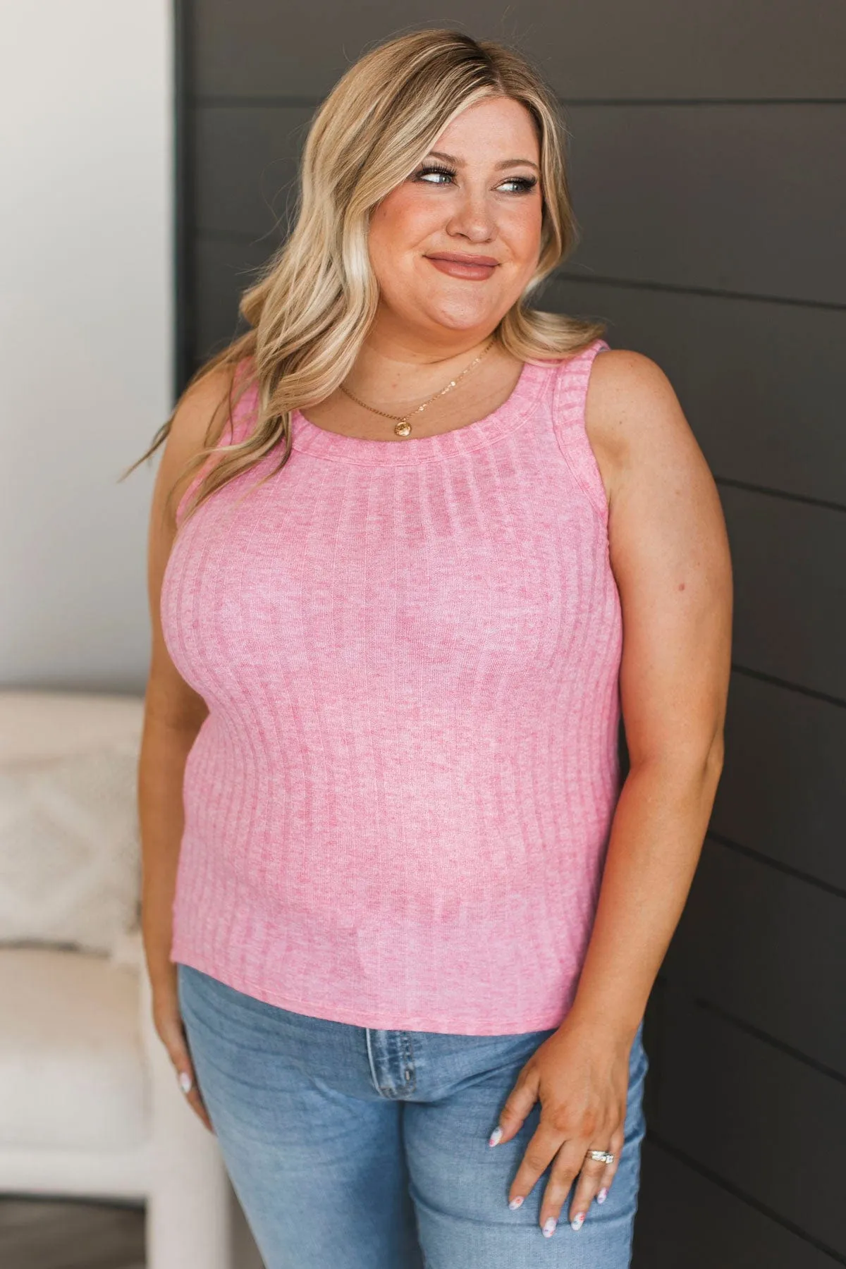 Think I Love This Ribbed Tank Top- Pink