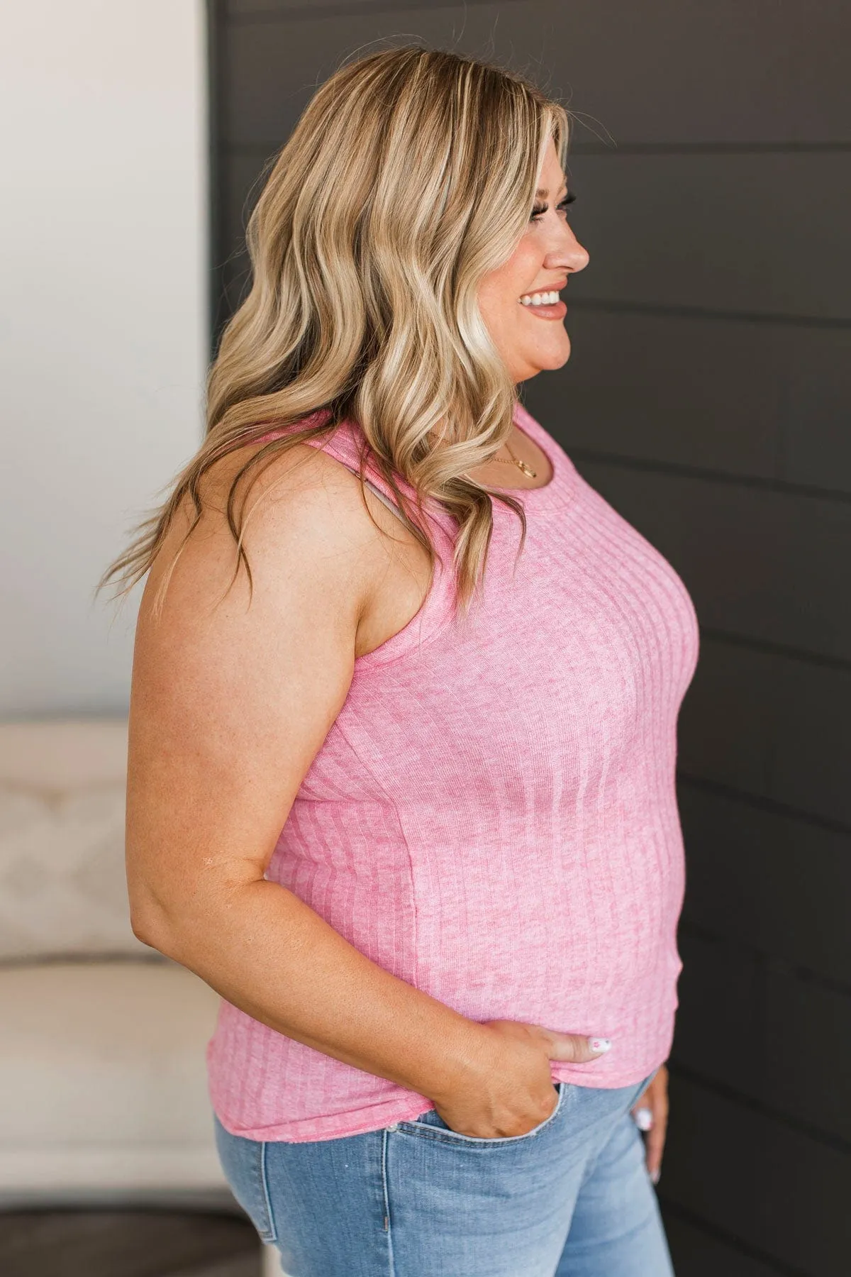Think I Love This Ribbed Tank Top- Pink