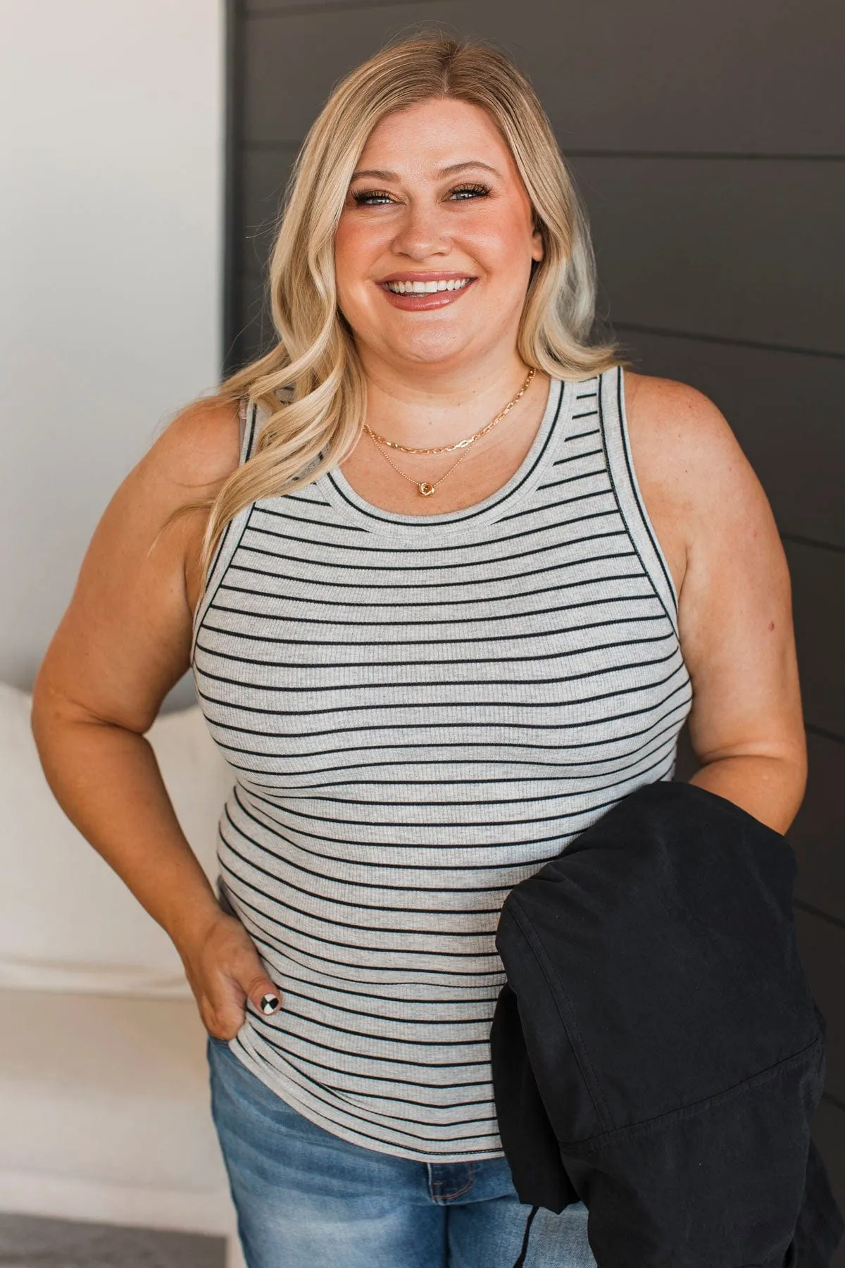 Thread & Supply On The Road Striped Tank Top- Heather Grey