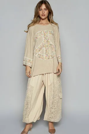 Toasted Almond Crochet mix solid pattern thermal knitted POL Pants