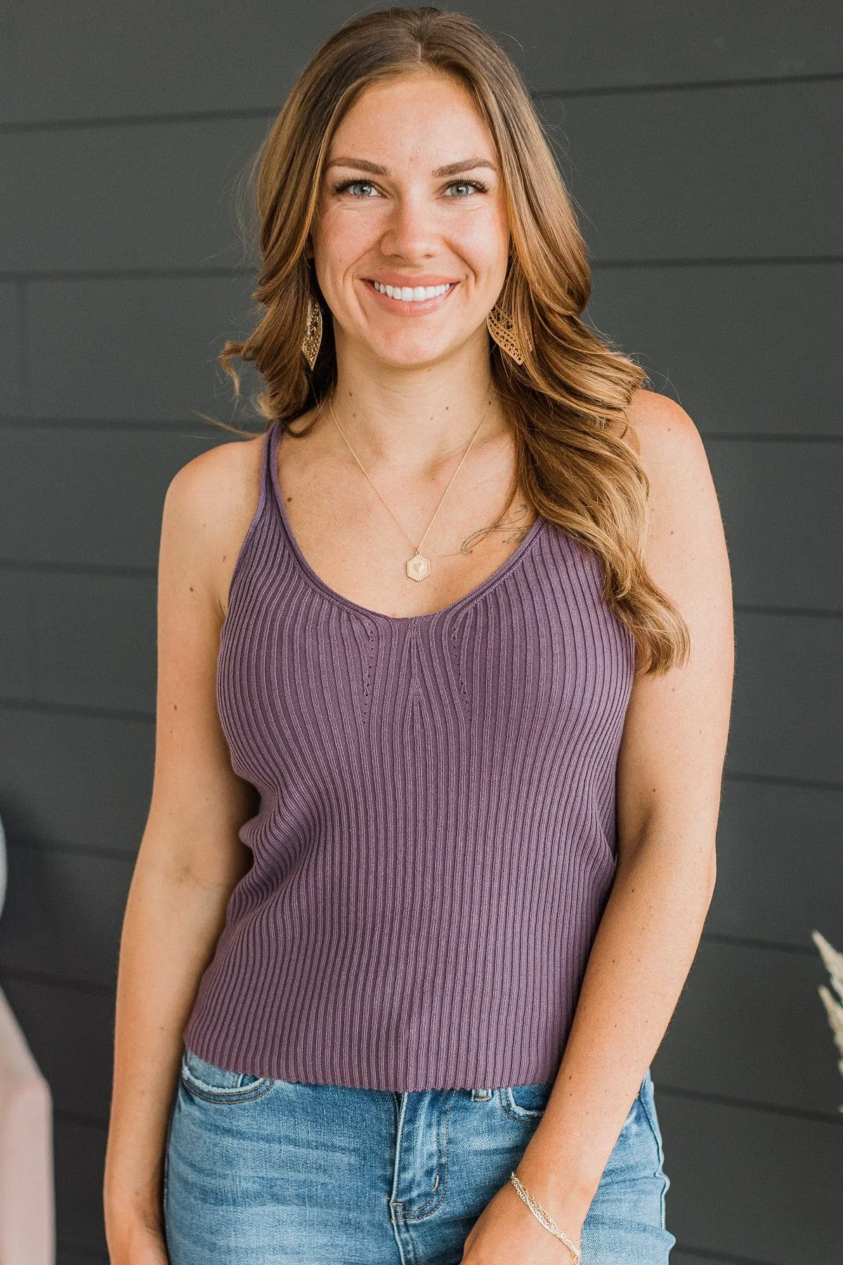 True Romance Ribbed Tank Top- Dusty Purple