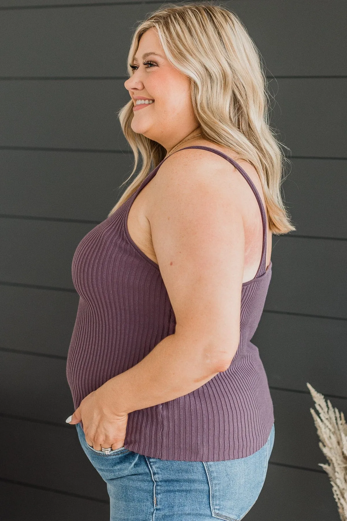 True Romance Ribbed Tank Top- Dusty Purple