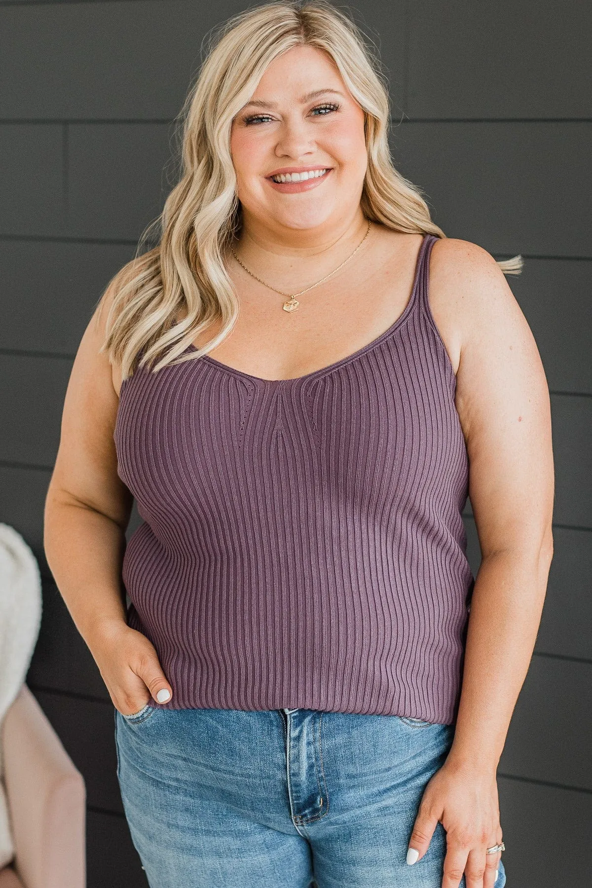 True Romance Ribbed Tank Top- Dusty Purple