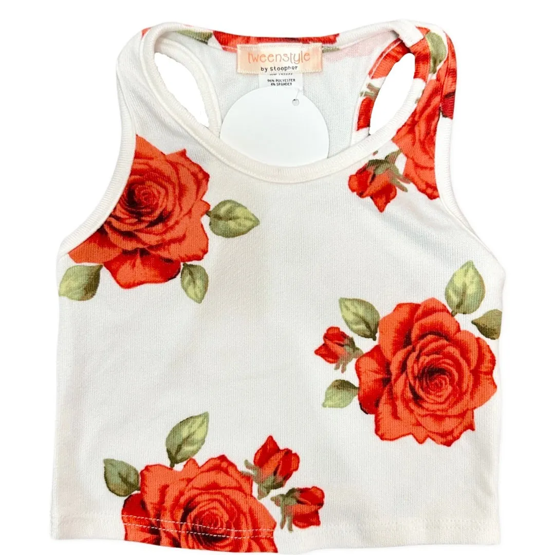 Tweenstyle by Stoopher Red Rose Racerback Crop Tank