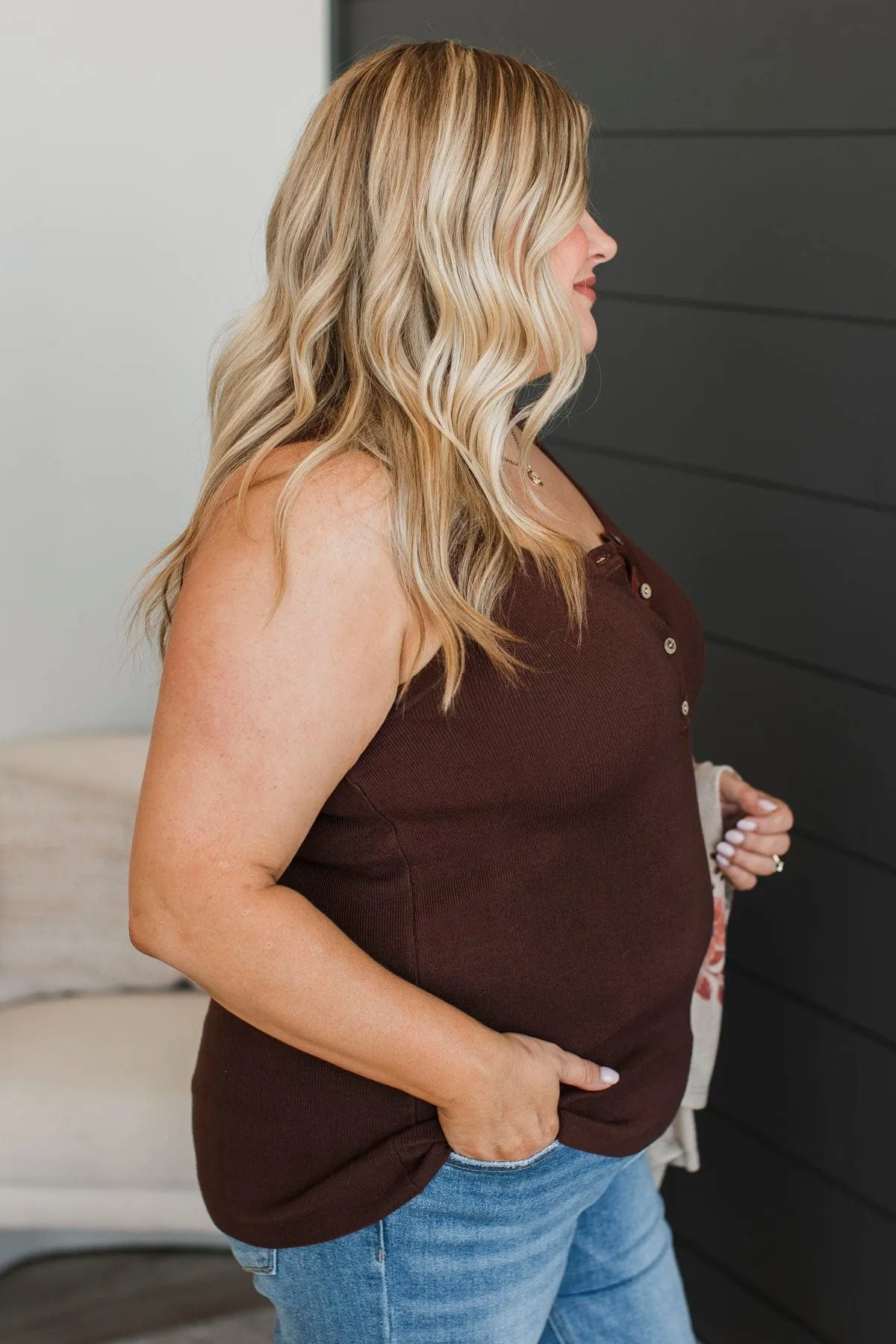 Undeniably Perfect Ribbed Tank Top- Dark Brown