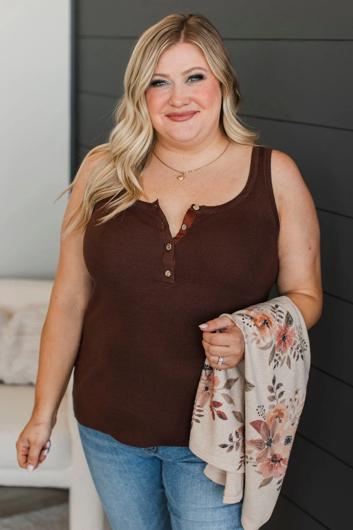 Undeniably Perfect Ribbed Tank Top- Dark Brown