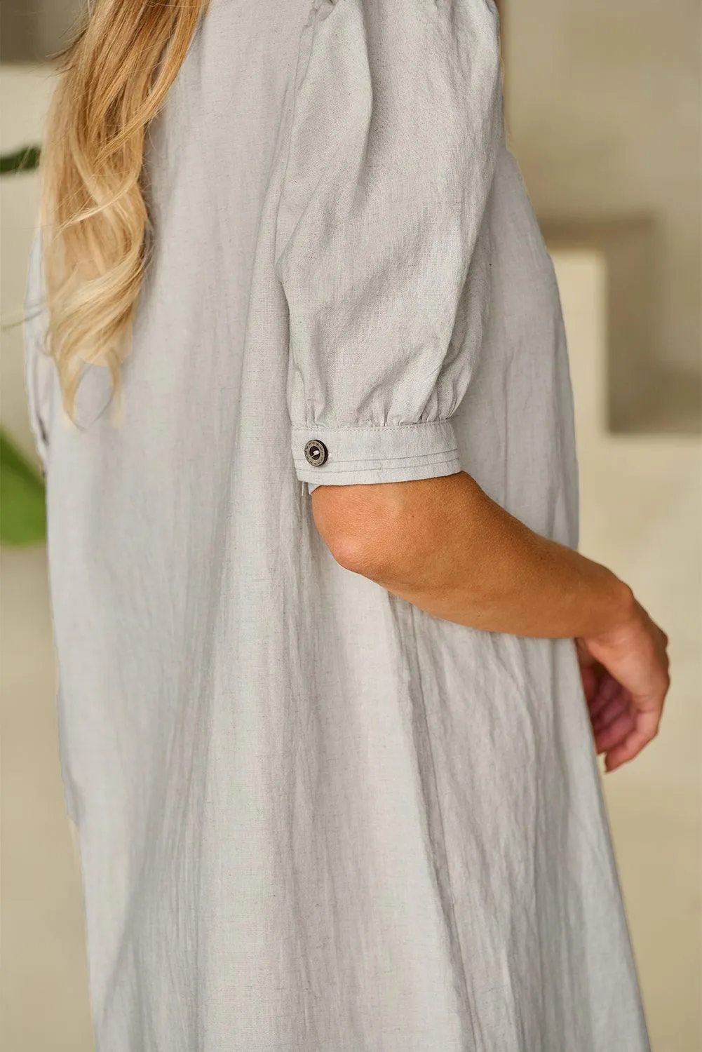 V Neck Lace-up Bubble Sleeve Shift Dress