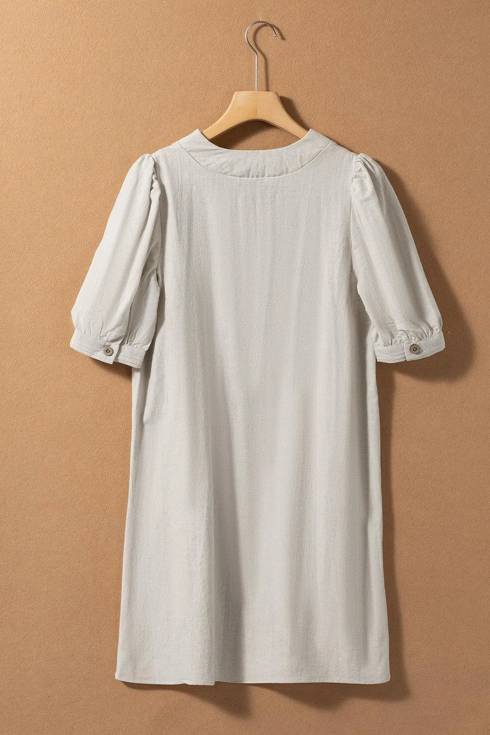 V Neck Lace-up Bubble Sleeve Shift Dress