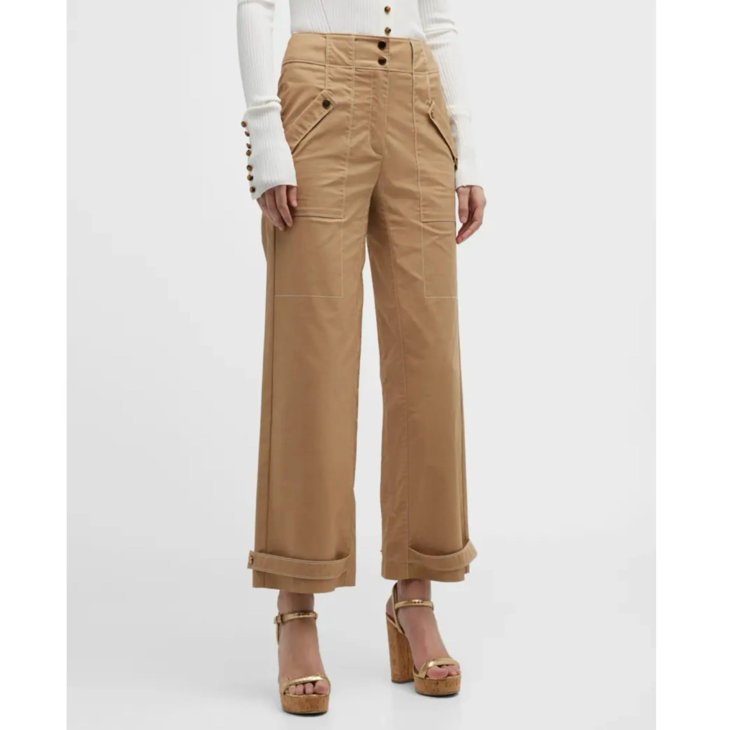 VERONICA BEARD Sigrid Straight Cargo Ankle Tan Size 12