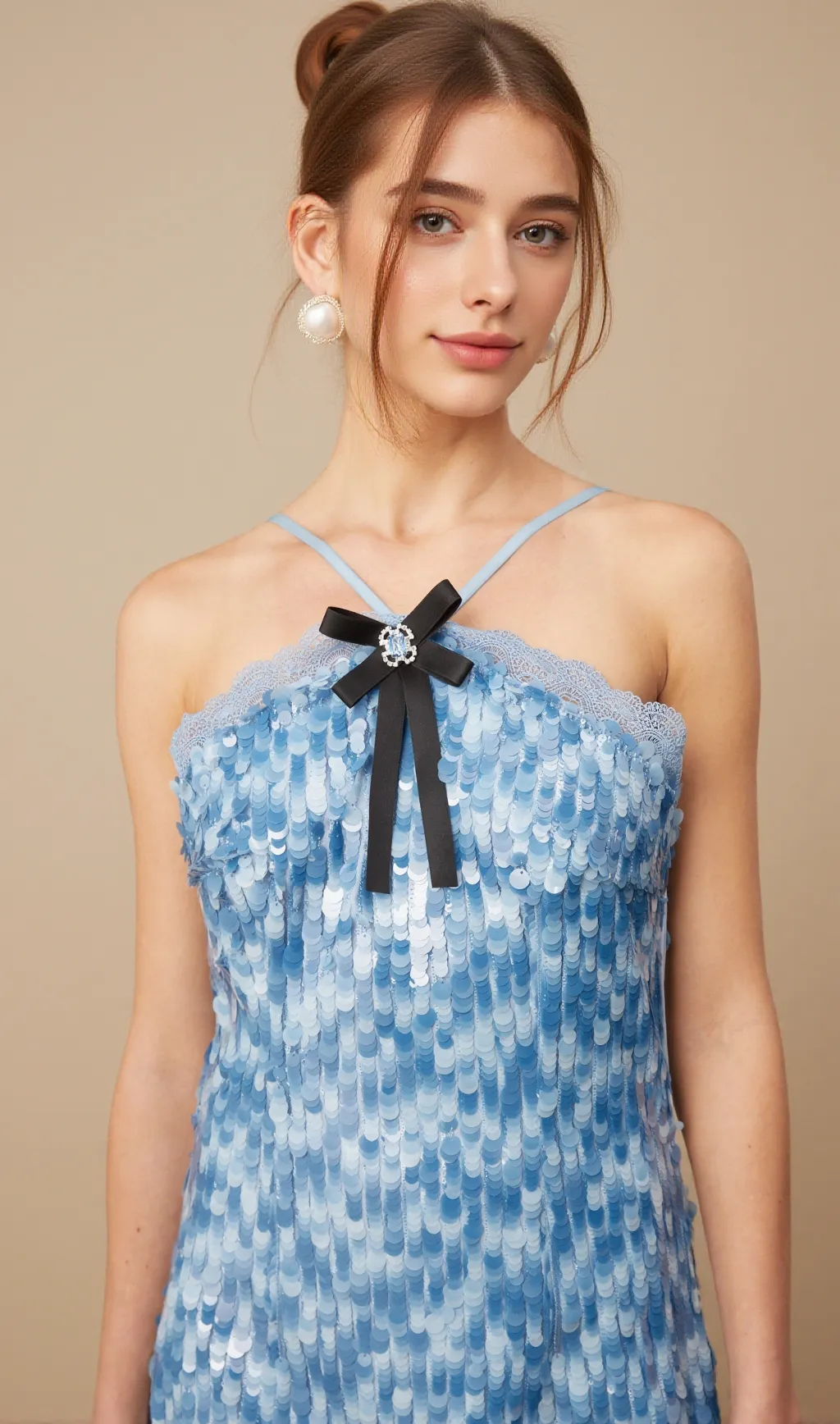 Victoire blue halterneck sequined mini dress