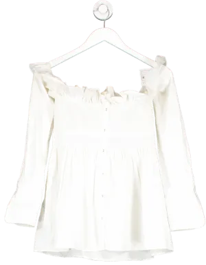 Victoria Beckham White Cotton Off The Shoulder Ruffle Top UK 4