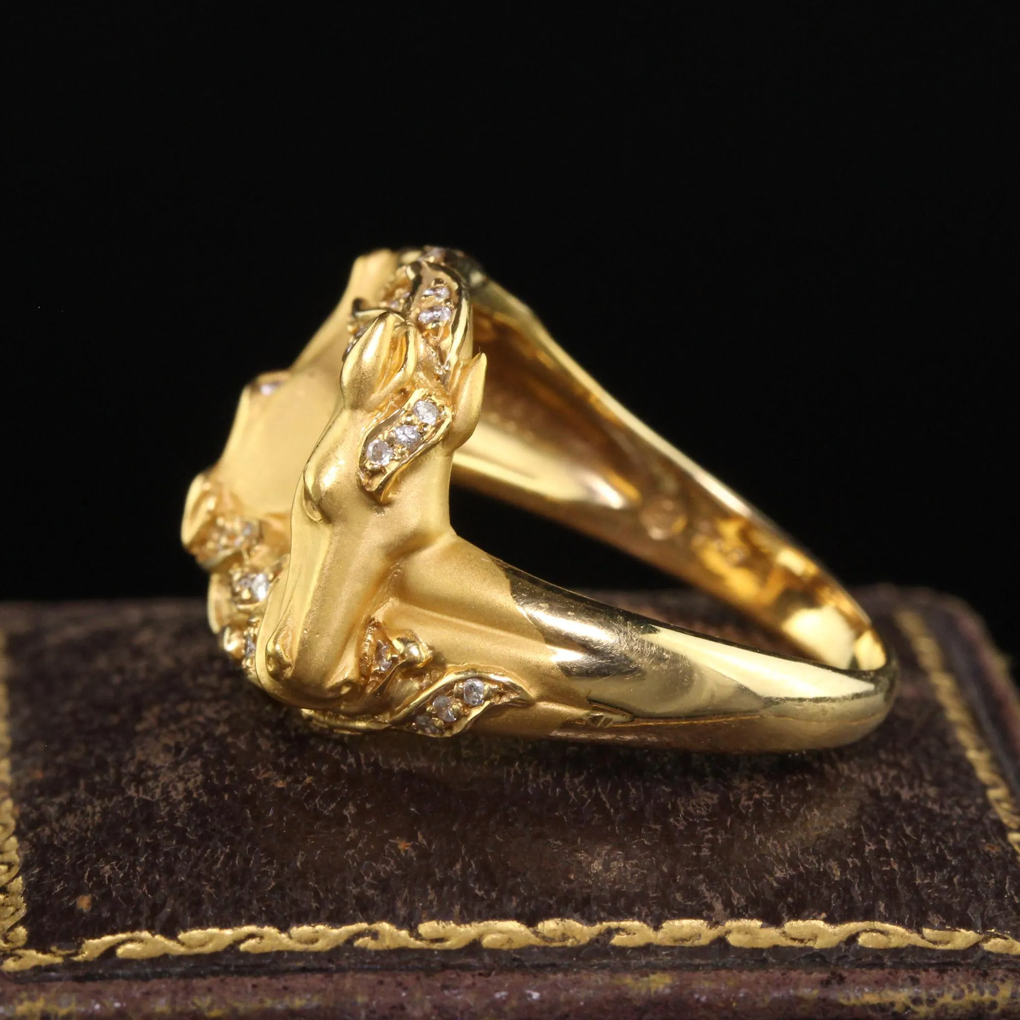 Vintage Estate Carrera Y Carrera 18K Yellow Gold Diamond Double Horse Head Ring