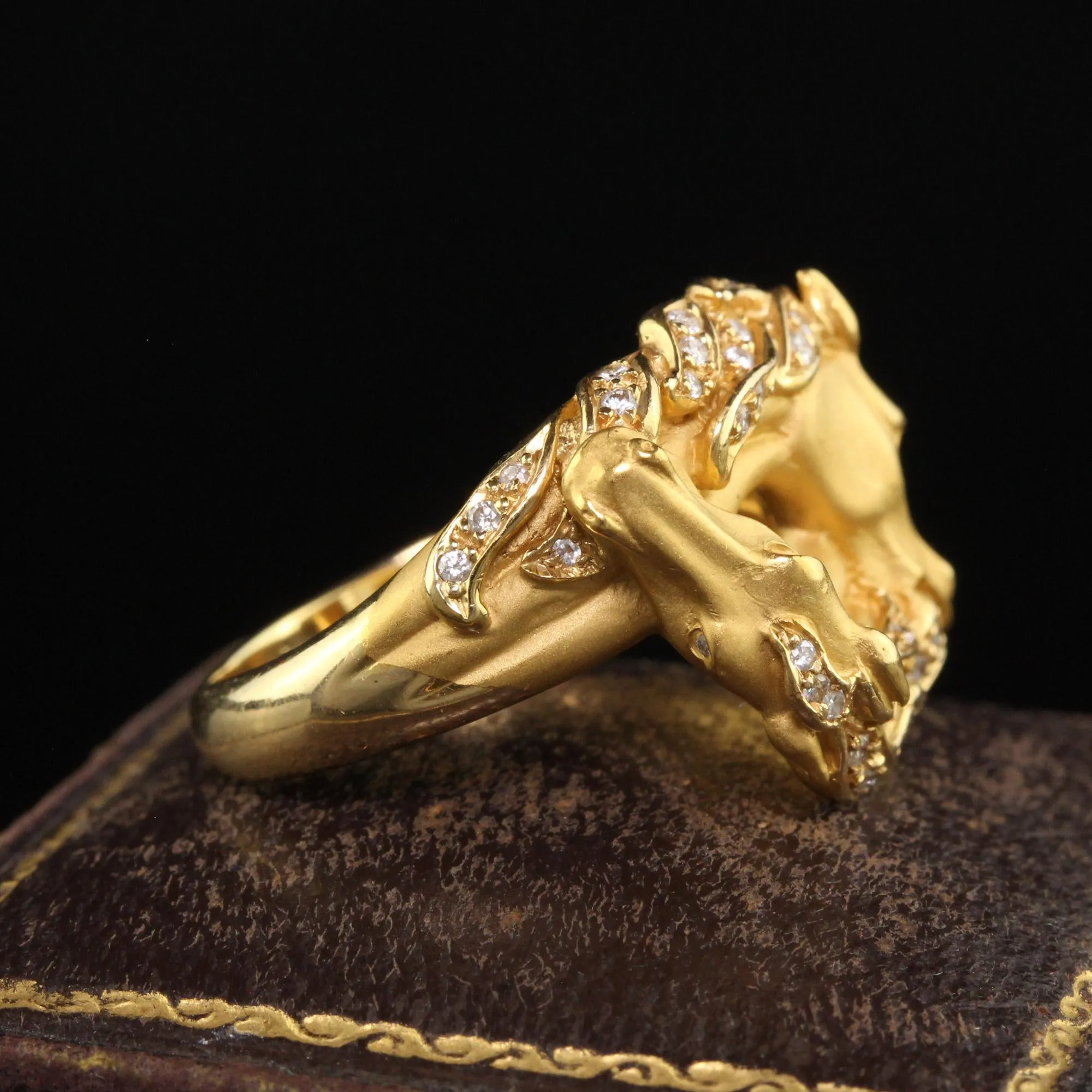Vintage Estate Carrera Y Carrera 18K Yellow Gold Diamond Double Horse Head Ring