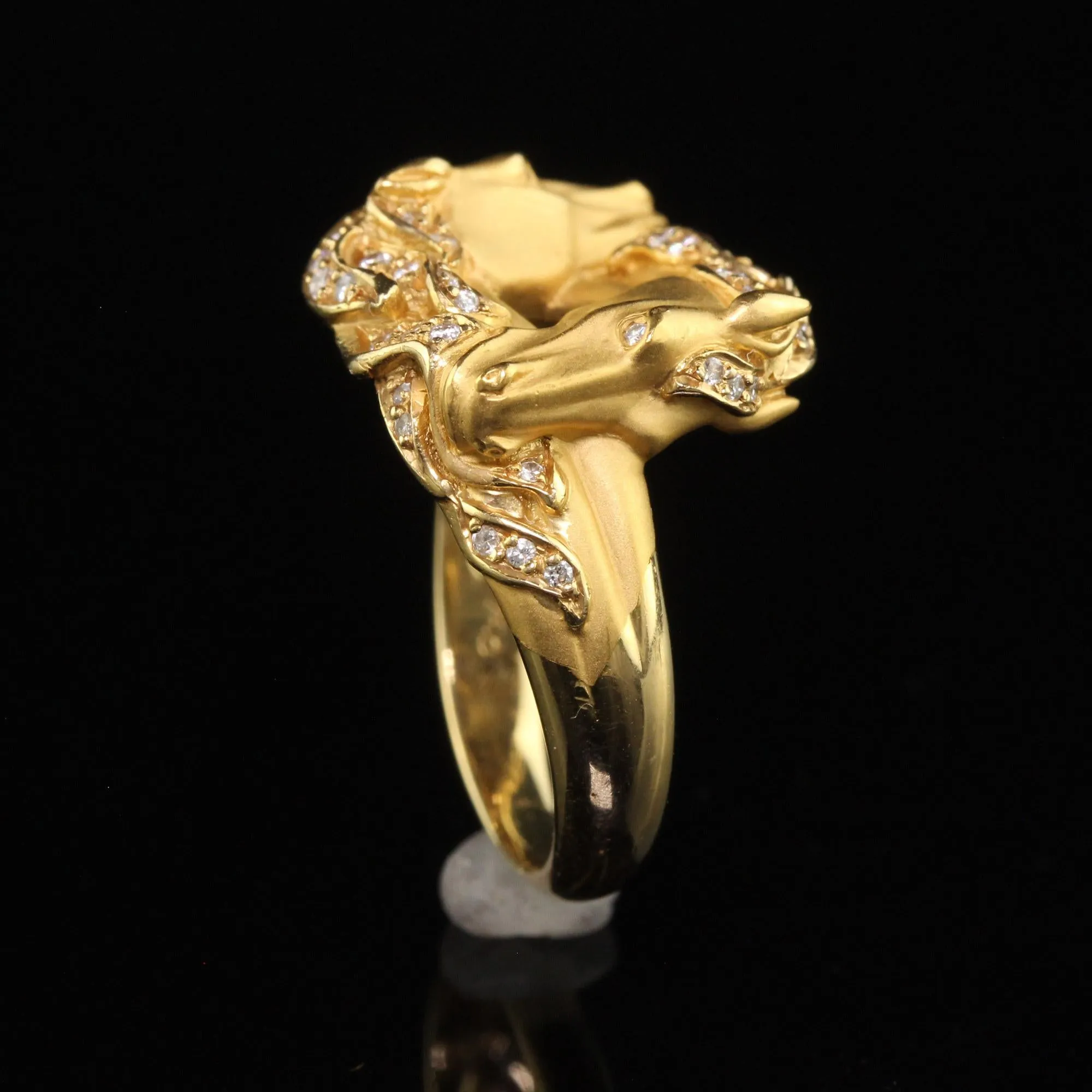 Vintage Estate Carrera Y Carrera 18K Yellow Gold Diamond Double Horse Head Ring