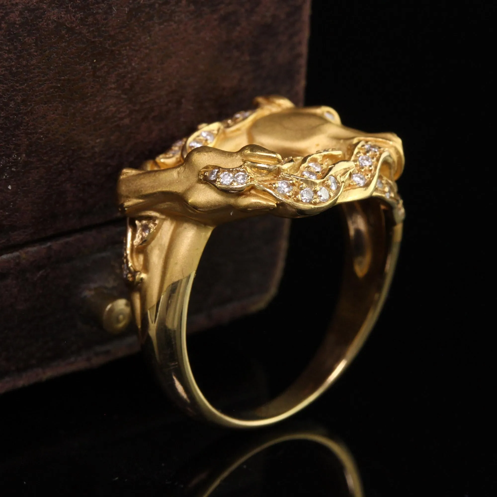 Vintage Estate Carrera Y Carrera 18K Yellow Gold Diamond Double Horse Head Ring