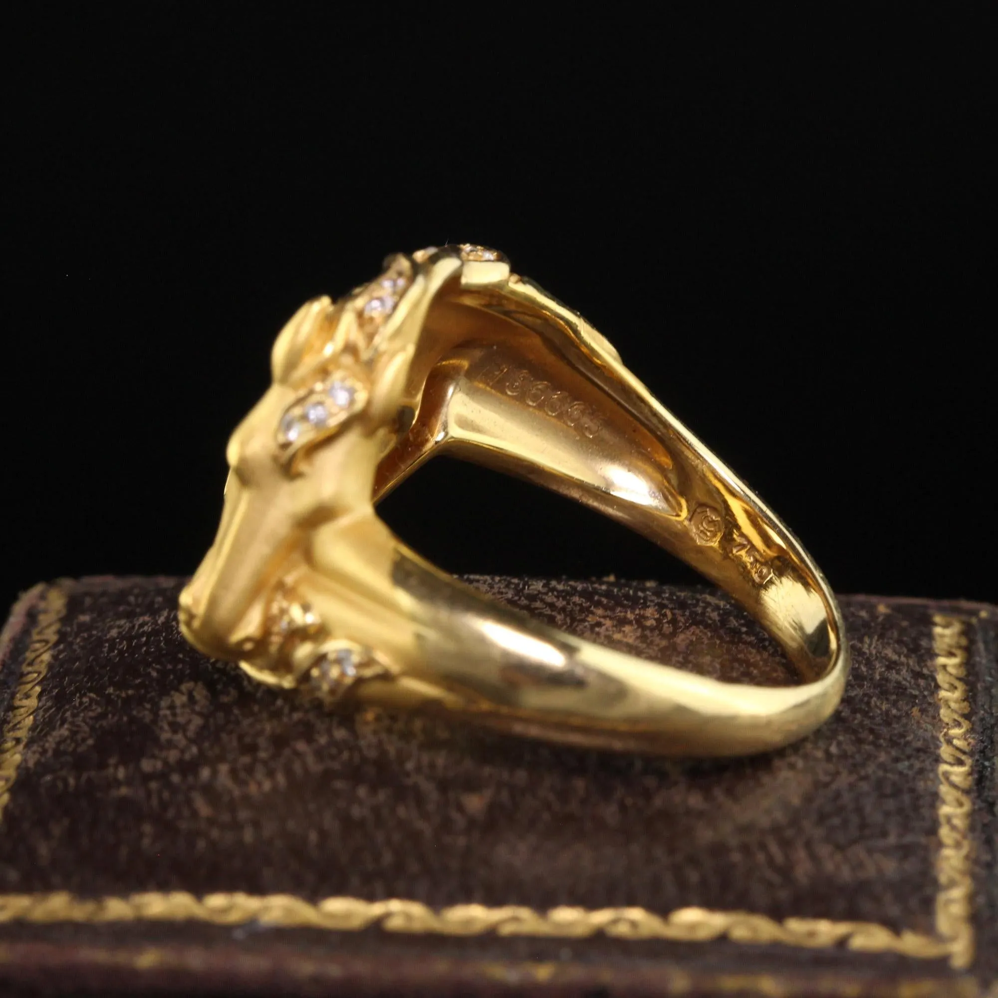 Vintage Estate Carrera Y Carrera 18K Yellow Gold Diamond Double Horse Head Ring