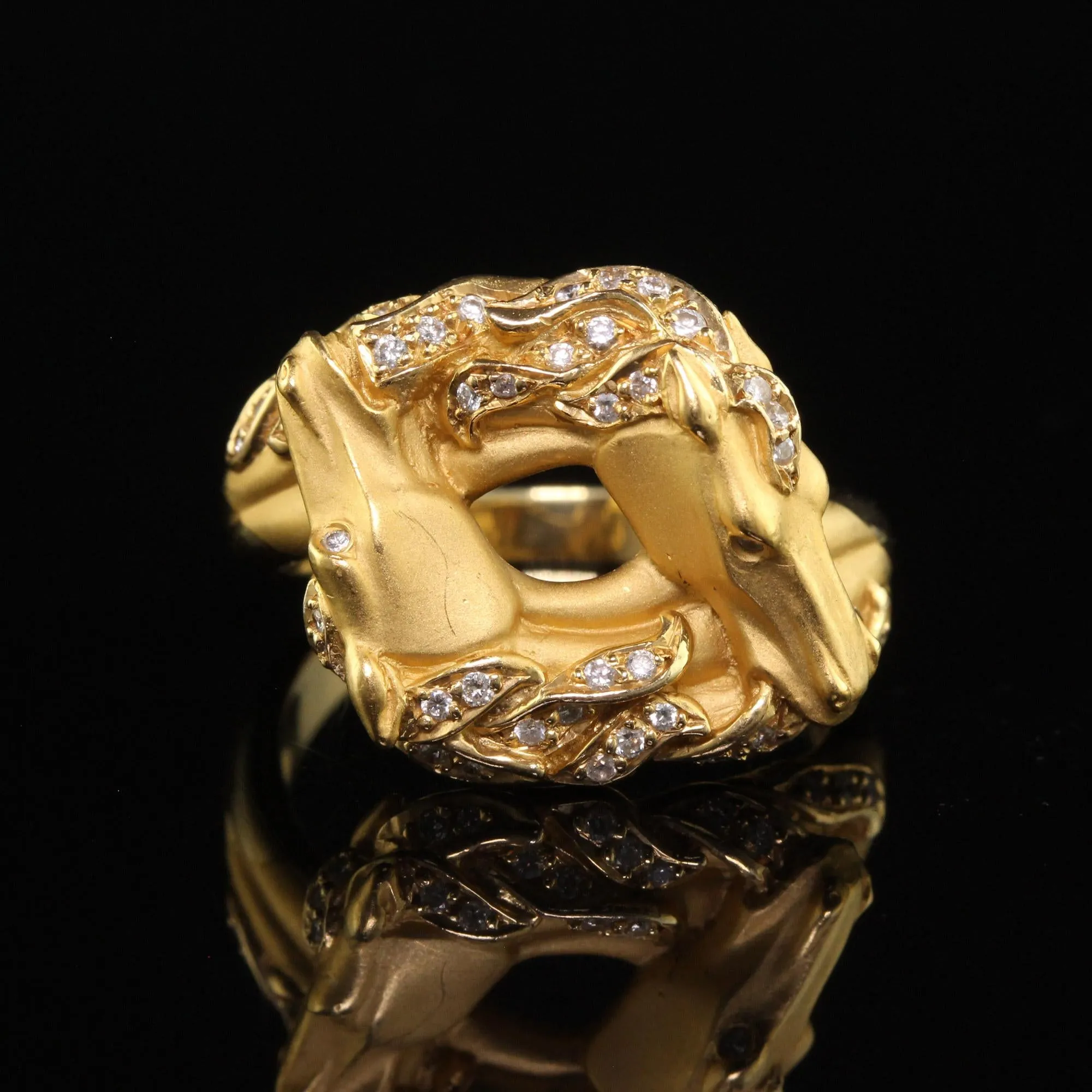 Vintage Estate Carrera Y Carrera 18K Yellow Gold Diamond Double Horse Head Ring