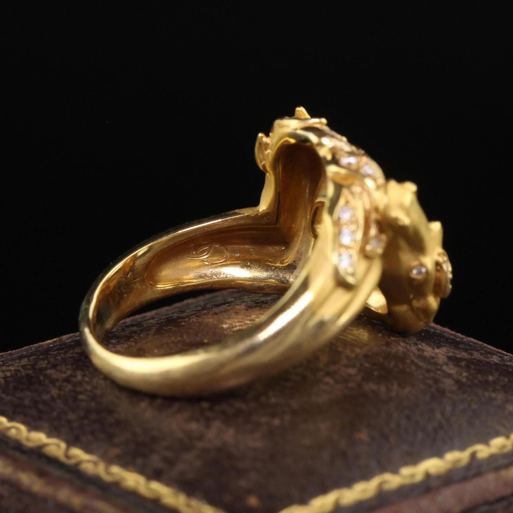 Vintage Estate Carrera Y Carrera 18K Yellow Gold Diamond Double Horse Head Ring