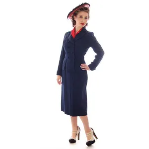 Vintage Womens Double Breasted Gab Suit 1940s Navy Blue 34-24-24