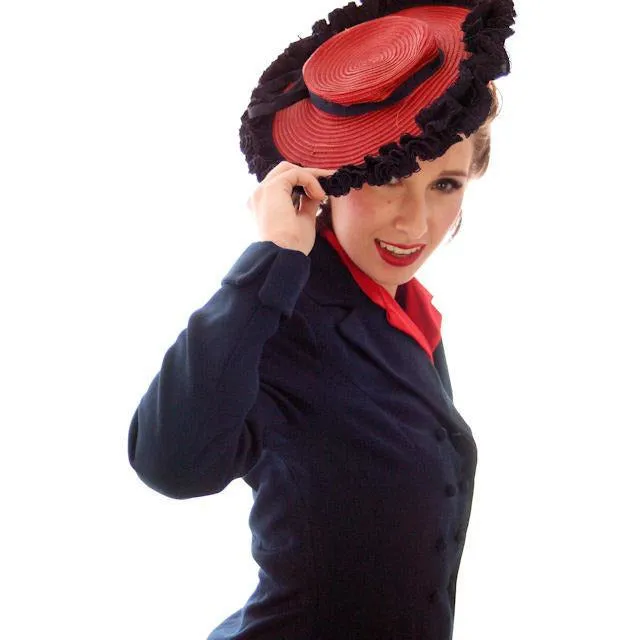 Vintage Womens Double Breasted Gab Suit 1940s Navy Blue 34-24-24