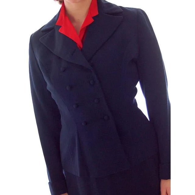Vintage Womens Double Breasted Gab Suit 1940s Navy Blue 34-24-24