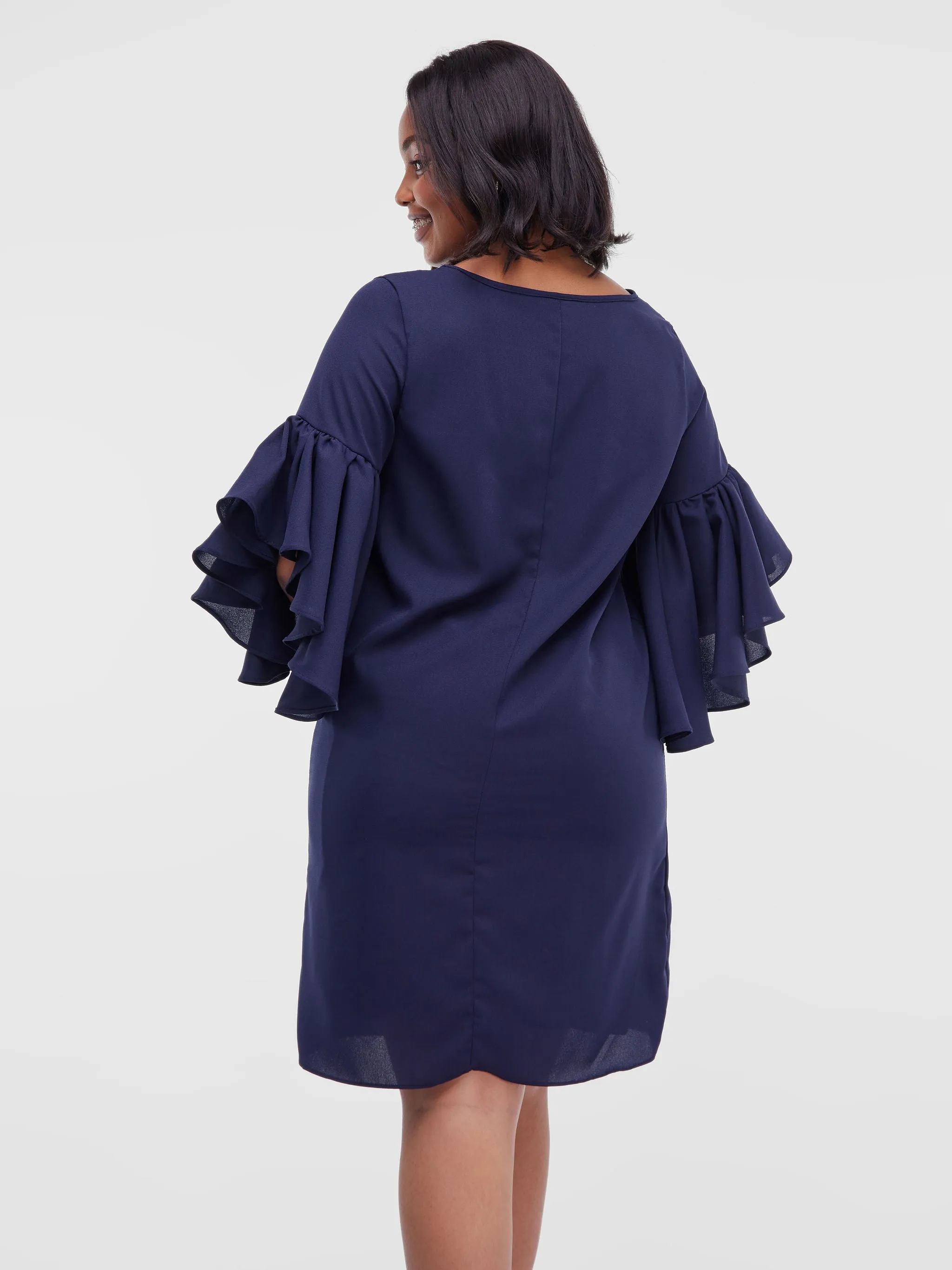Vivo Thando Flounce Sleeve Shift Dress - Navy Blue